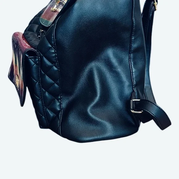 Betsey Johnson Quilted Cat Face Backpack Y2K Kawaii Coquette Glitter Rainbow Bag - Picture 12 of 16